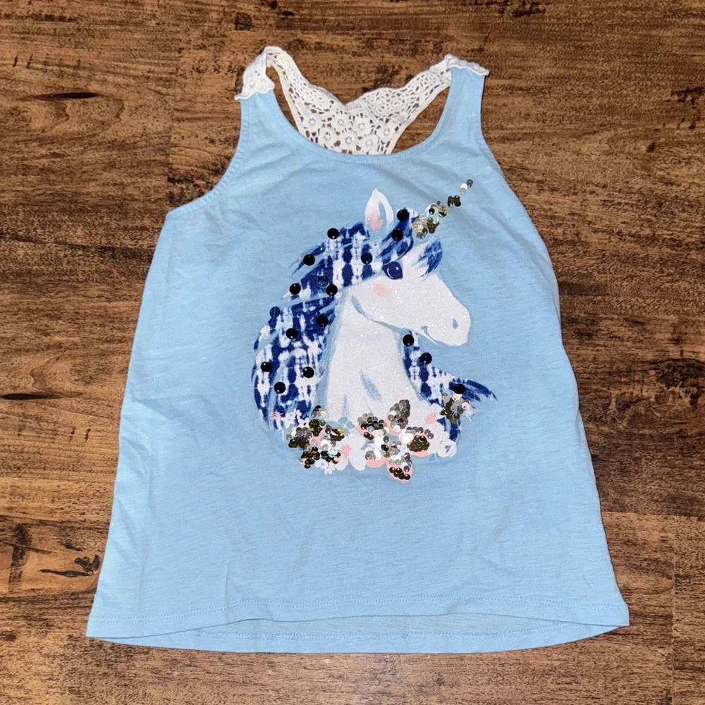 Justice Light Blue Unicorn Tank Top with Lace